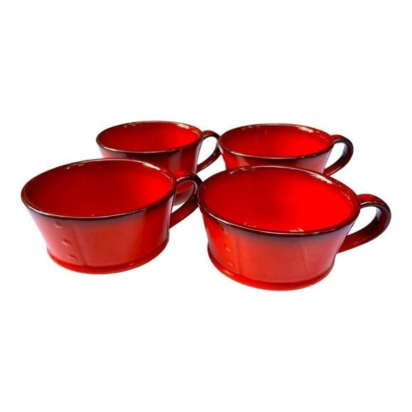 Metlox poppytrail Vernon red rooster flat coffee cups set of four MCM 1950’s. - Picture 1 of 4